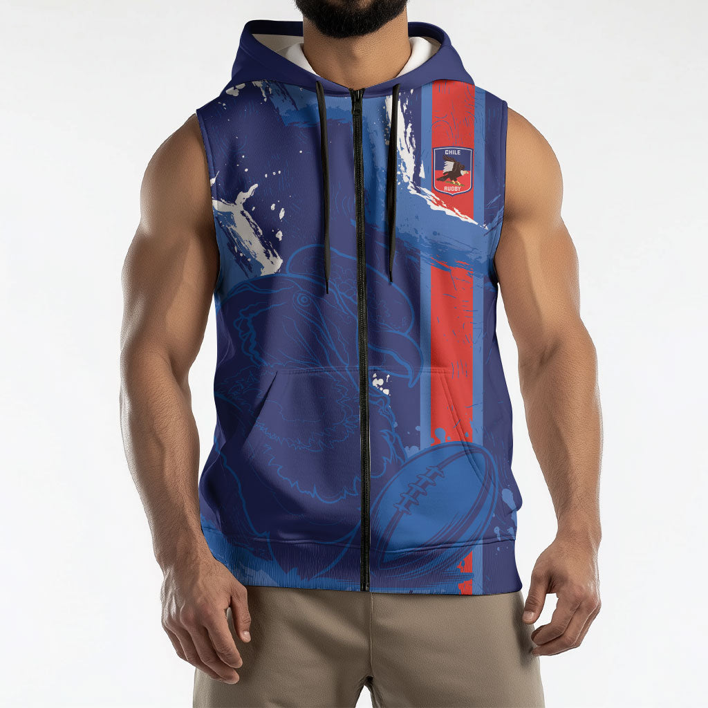 Custom Chile Rugby 2026 Sleeveless Zip Hoodie Vamos Los Condores Grunge Blue Version