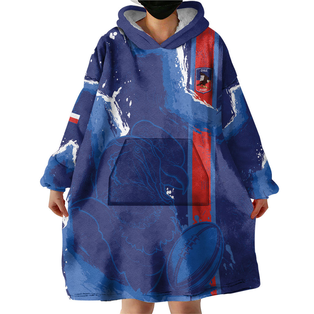 Custom Chile Rugby 2026 Wearable Blanket Hoodie Vamos Los Condores Grunge Blue Version