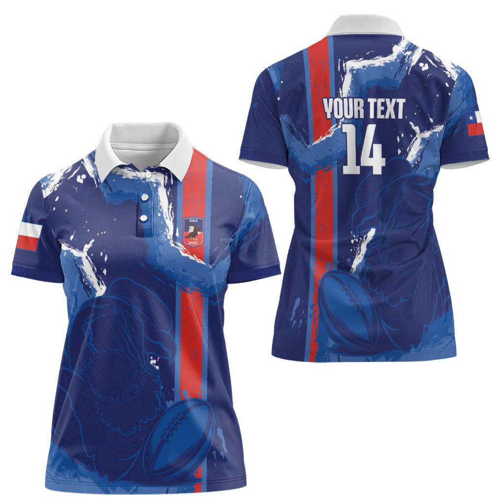 Custom Chile Rugby 2026 Women Polo Shirt Vamos Los Condores Grunge Blue Version
