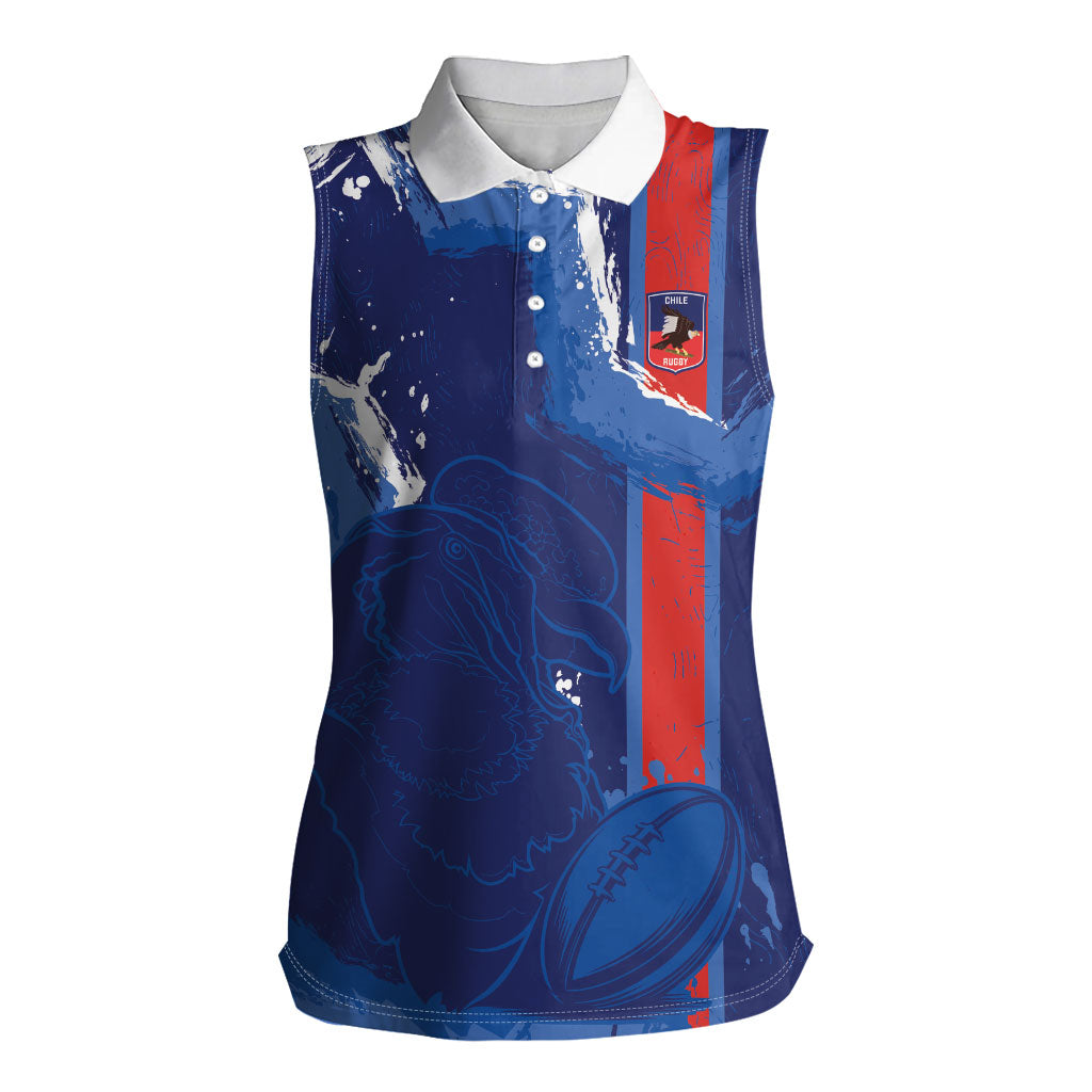 Custom Chile Rugby 2026 Women Sleeveless Polo Shirt Vamos Los Condores Grunge Blue Version
