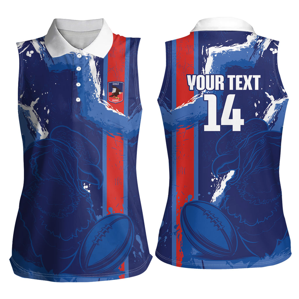 Custom Chile Rugby 2026 Women Sleeveless Polo Shirt Vamos Los Condores Grunge Blue Version