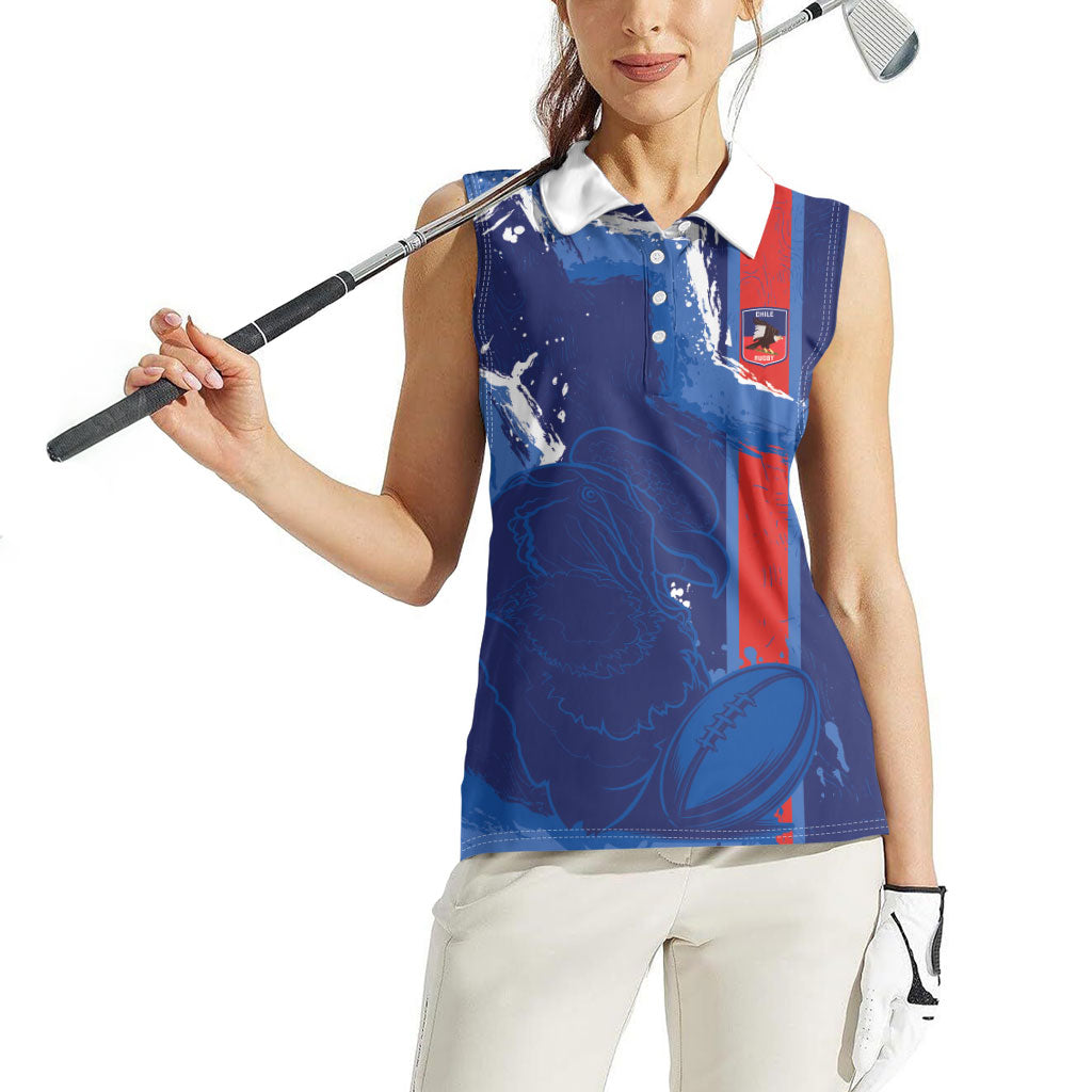 Custom Chile Rugby 2026 Women Sleeveless Polo Shirt Vamos Los Condores Grunge Blue Version
