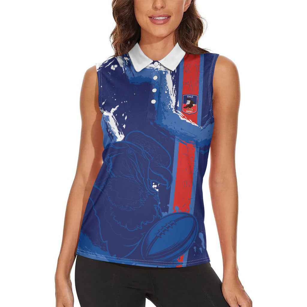 Custom Chile Rugby 2026 Women Sleeveless Polo Shirt Vamos Los Condores Grunge Blue Version