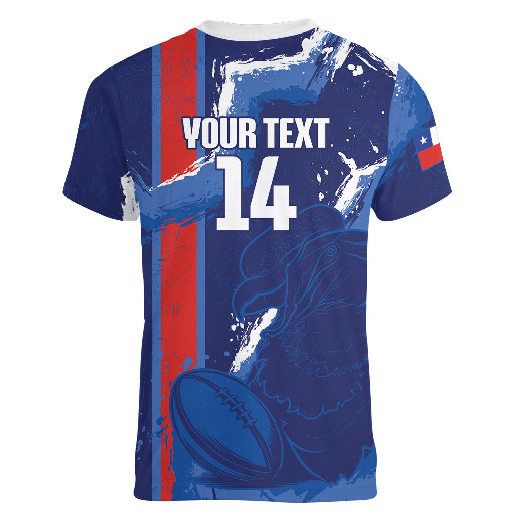 Custom Chile Rugby 2026 Women V-Neck T-Shirt Vamos Los Condores Grunge Blue Version