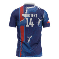 Custom Chile Rugby 2026 Zipper Polo Shirt Vamos Los Condores Grunge Blue Version