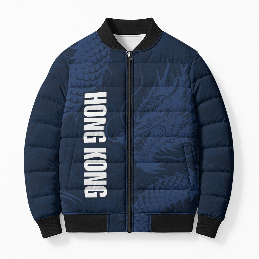 Custom Hong Kong Rugby 2026 Bomber Puffer Jacket Go Dragon Blue Version