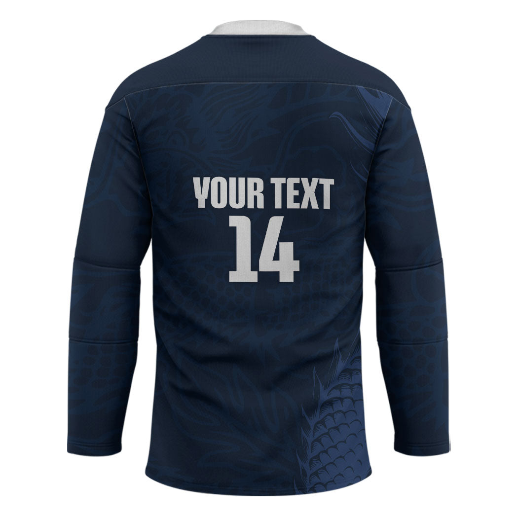 Custom Hong Kong Rugby 2026 Hockey Jersey Go Dragon Blue Version