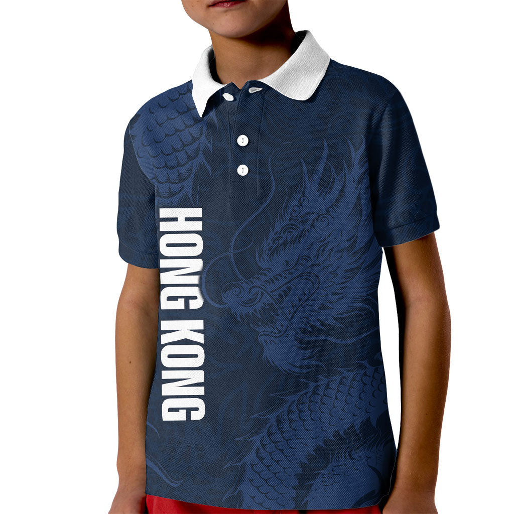 Custom Hong Kong Rugby 2026 Kid Polo Shirt Go Dragon Blue Version
