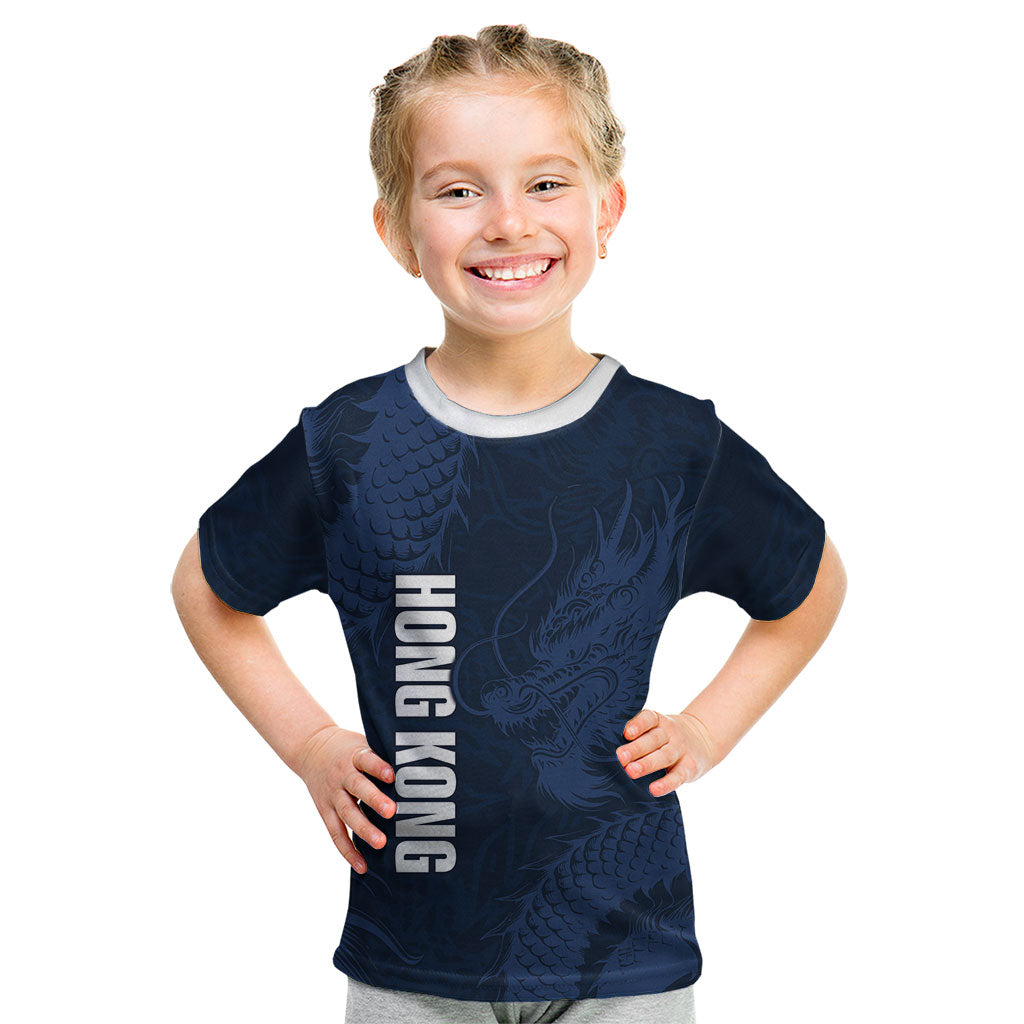Custom Hong Kong Rugby 2026 Kid T Shirt Go Dragon Blue Version