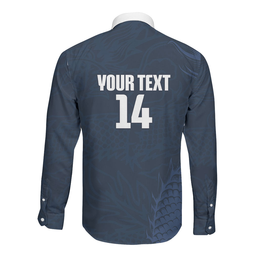 Custom Hong Kong Rugby 2026 Long Sleeve Button Shirt Go Dragon Blue Version