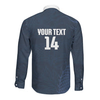 Custom Hong Kong Rugby 2026 Long Sleeve Button Shirt Go Dragon Blue Version