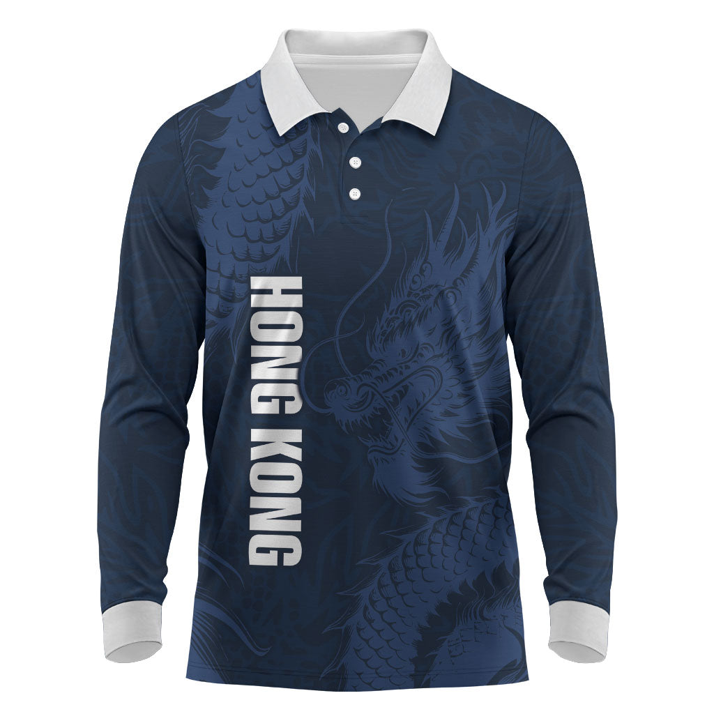 Custom Hong Kong Rugby 2026 Long Sleeve Polo Shirt Go Dragon Blue Version