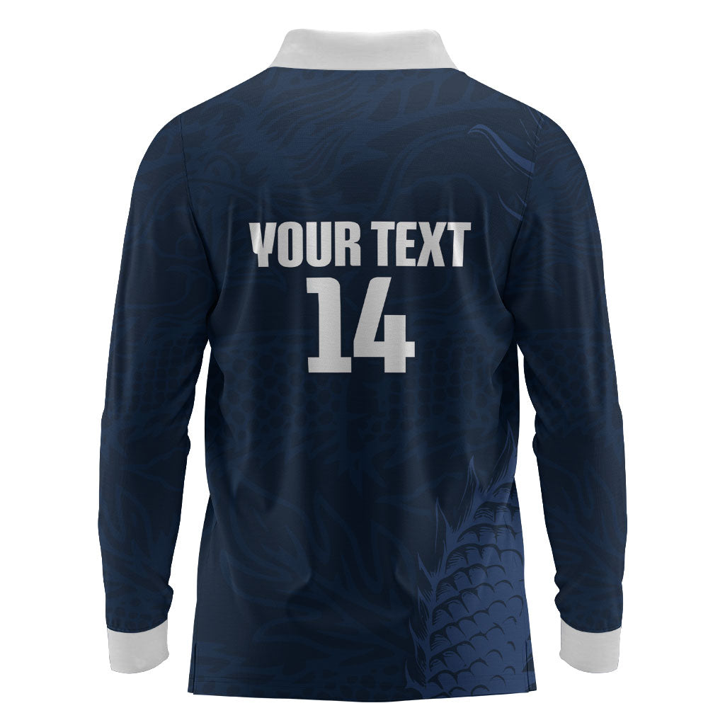 Custom Hong Kong Rugby 2026 Long Sleeve Polo Shirt Go Dragon Blue Version