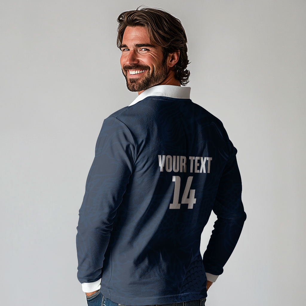 Custom Hong Kong Rugby 2026 Long Sleeve Polo Shirt Go Dragon Blue Version