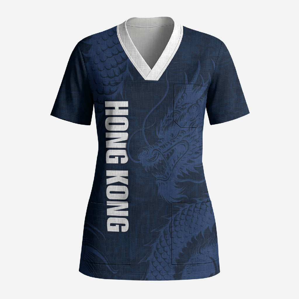 Custom Hong Kong Rugby 2026 Scrub Top Go Dragon Blue Version