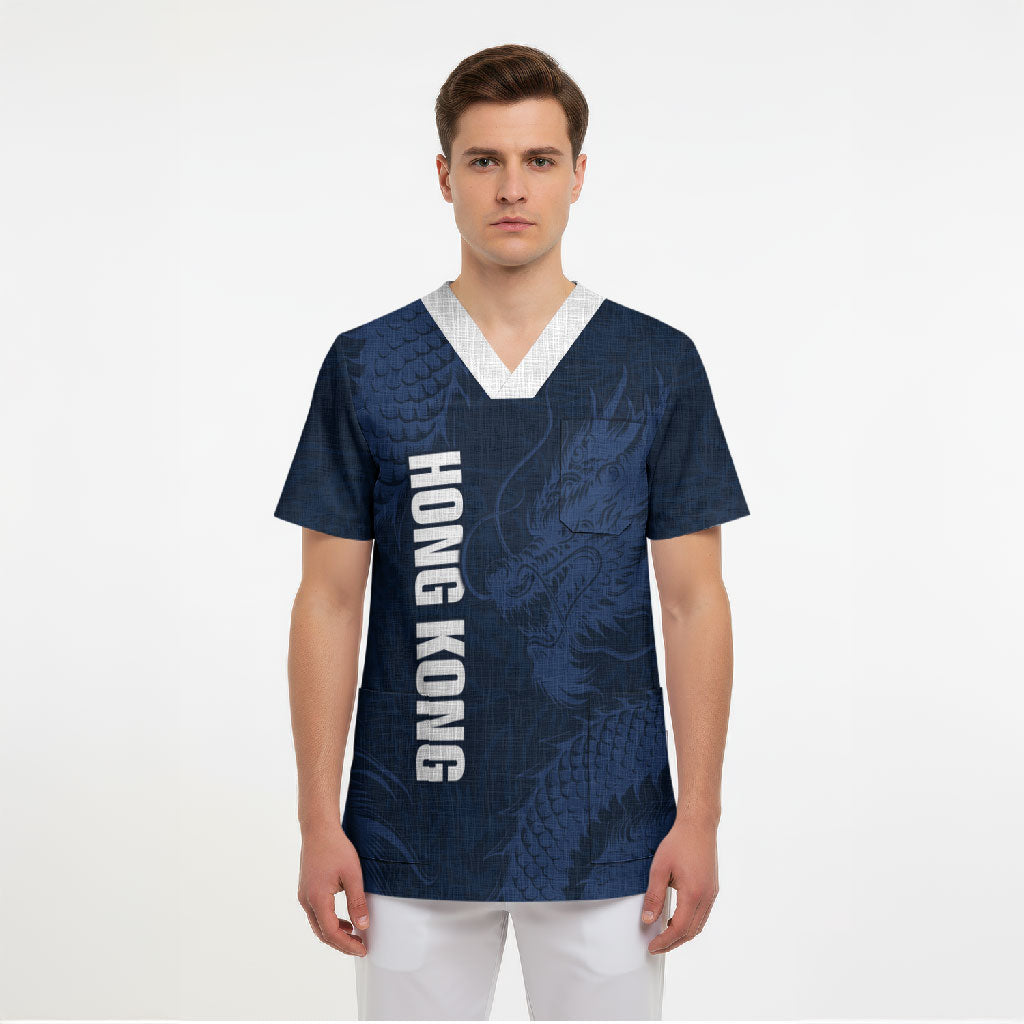 Custom Hong Kong Rugby 2026 Scrub Top Go Dragon Blue Version