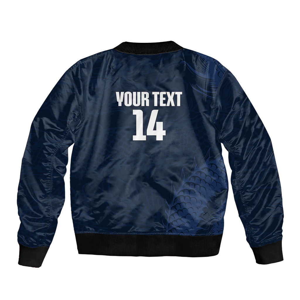 Custom Hong Kong Rugby 2026 Sleeve Zip Bomber Jacket Go Dragon Blue Version