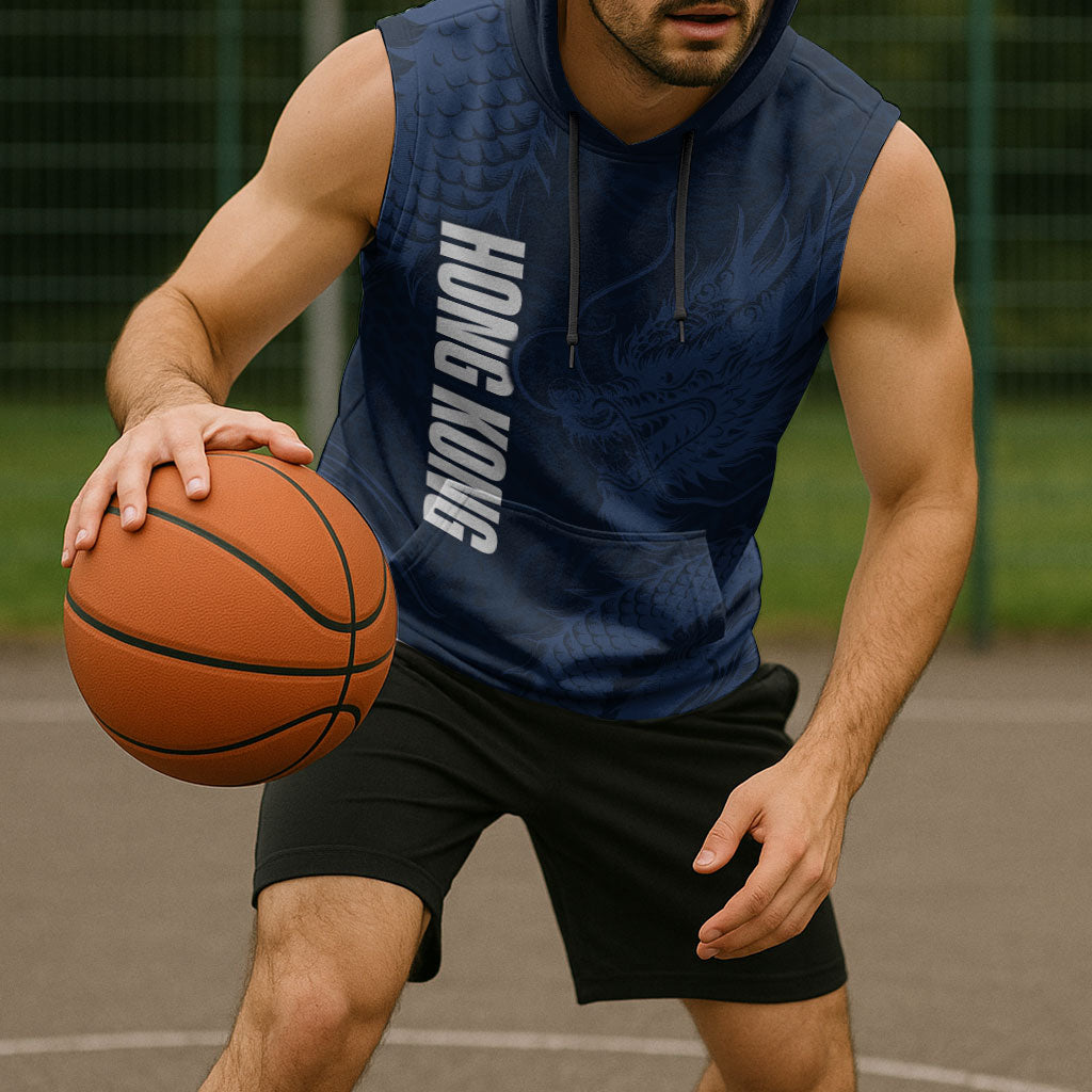 Custom Hong Kong Rugby 2026 Sleeveless Hoodie Go Dragon Blue Version