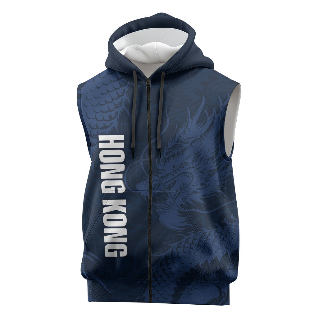 Custom Hong Kong Rugby 2026 Sleeveless Zip Hoodie Go Dragon Blue Version
