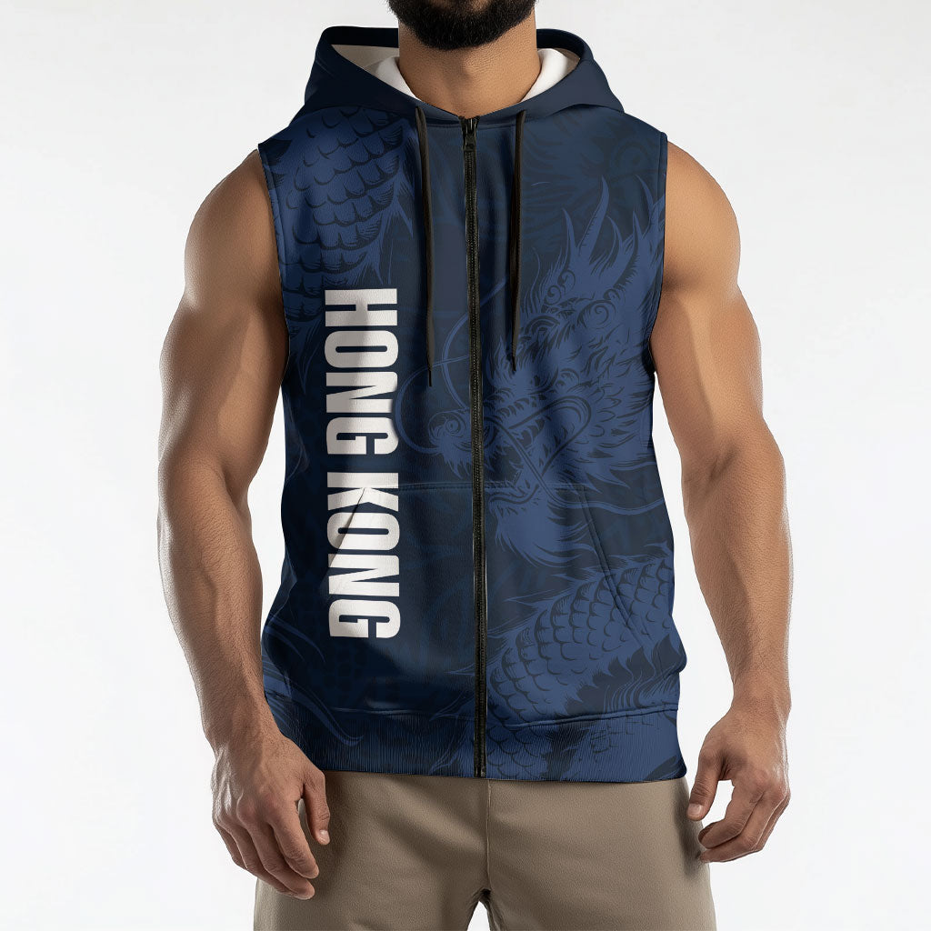 Custom Hong Kong Rugby 2026 Sleeveless Zip Hoodie Go Dragon Blue Version