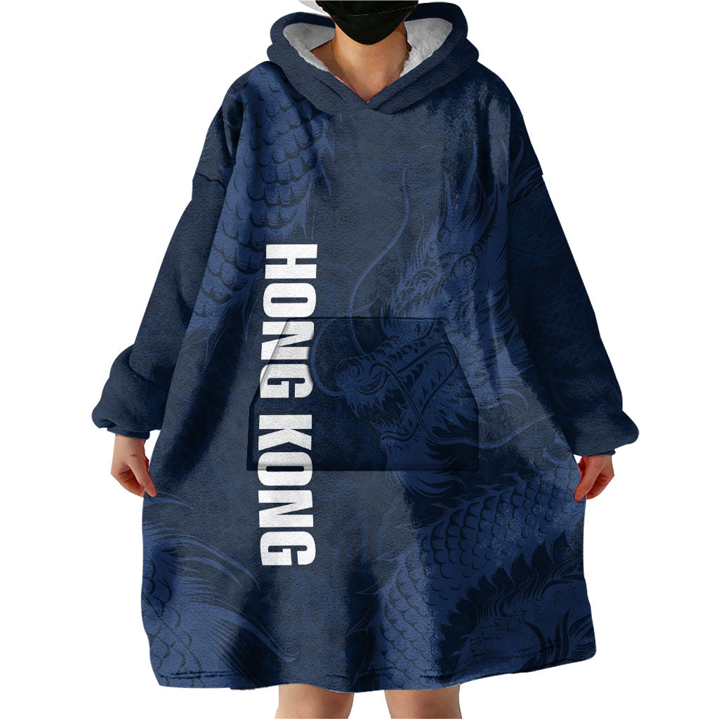 Custom Hong Kong Rugby 2026 Wearable Blanket Hoodie Go Dragon Blue Version