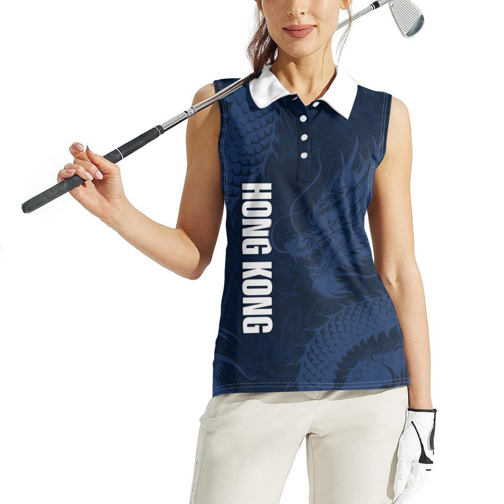 Custom Hong Kong Rugby 2026 Women Sleeveless Polo Shirt Go Dragon Blue Version