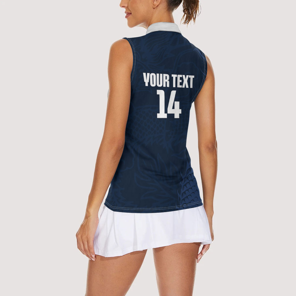 Custom Hong Kong Rugby 2026 Women Sleeveless Polo Shirt Go Dragon Blue Version