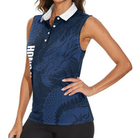 Custom Hong Kong Rugby 2026 Women Sleeveless Polo Shirt Go Dragon Blue Version