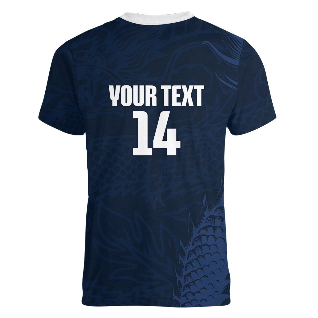 Custom Hong Kong Rugby 2026 Women V-Neck T-Shirt Go Dragon Blue Version