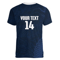 Custom Hong Kong Rugby 2026 Women V-Neck T-Shirt Go Dragon Blue Version