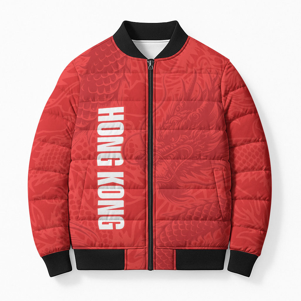 Custom Hong Kong Rugby 2026 Bomber Puffer Jacket Go Dragon Red Version