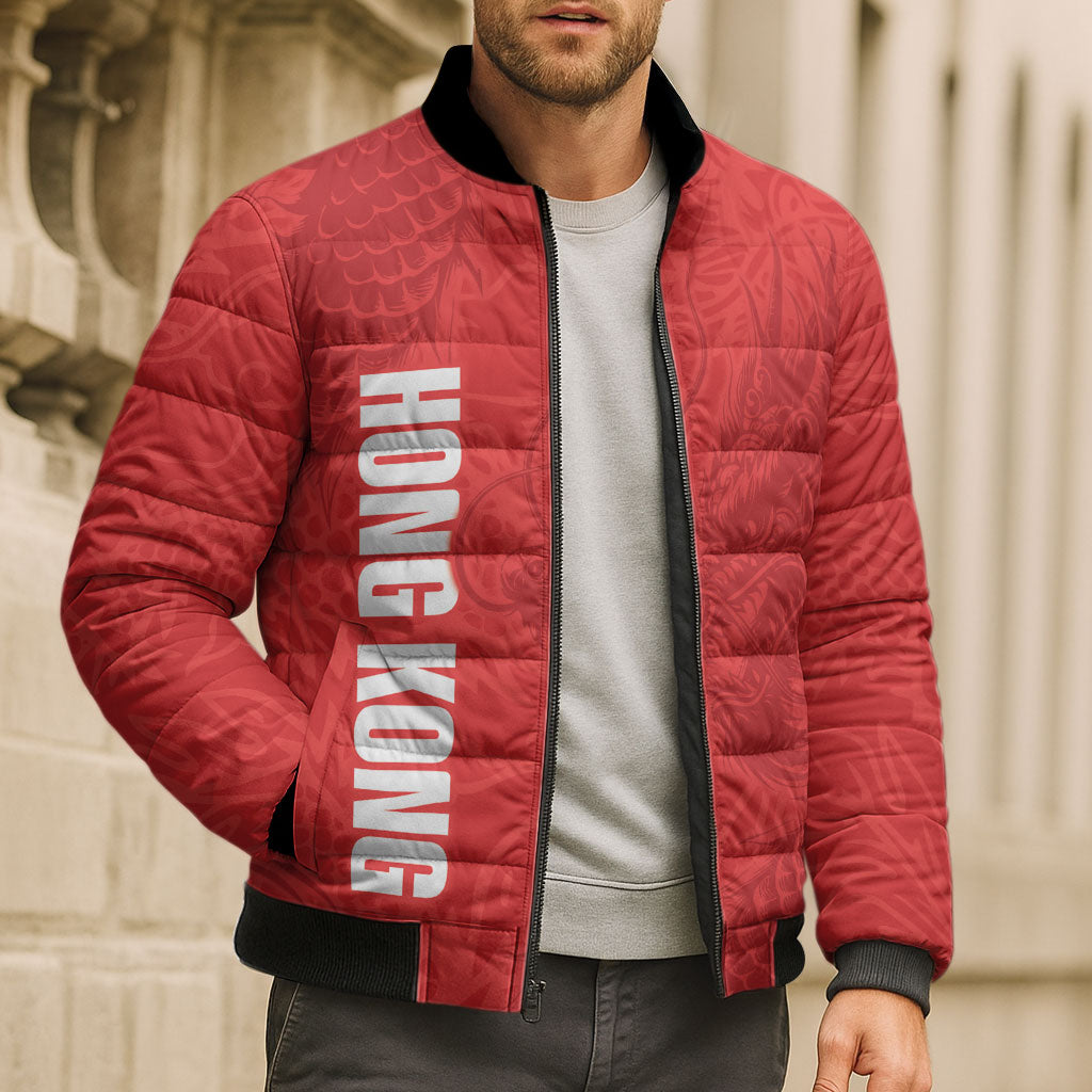 Custom Hong Kong Rugby 2026 Bomber Puffer Jacket Go Dragon Red Version