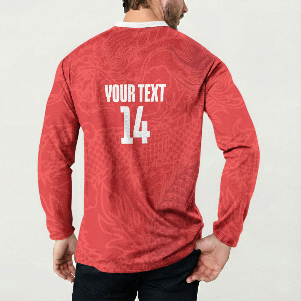 Custom Hong Kong Rugby 2026 Button Sweatshirt Go Dragon Red Version