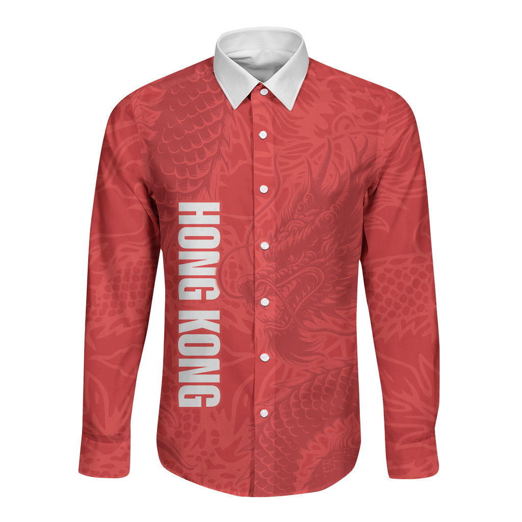 Custom Hong Kong Rugby 2026 Long Sleeve Button Shirt Go Dragon Red Version