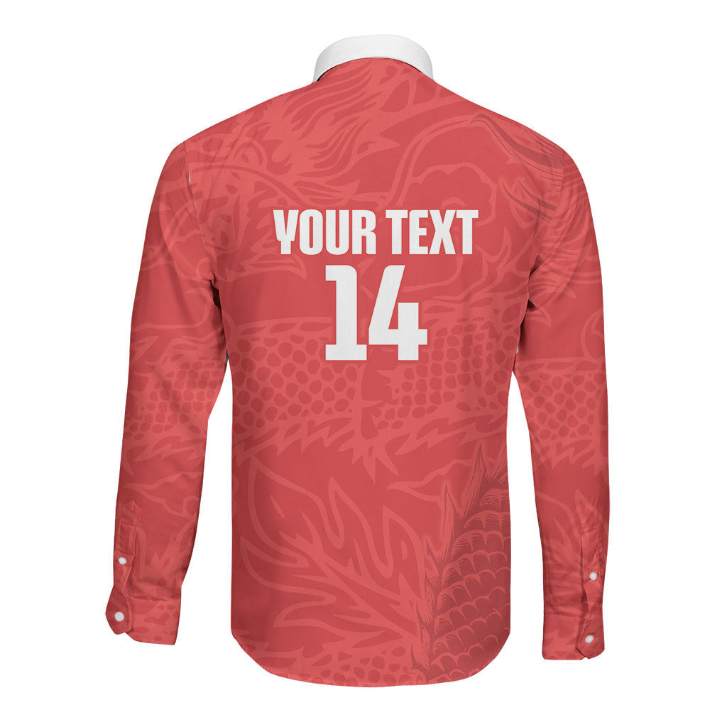 Custom Hong Kong Rugby 2026 Long Sleeve Button Shirt Go Dragon Red Version