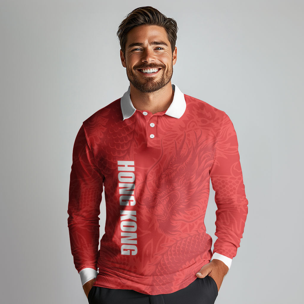 Custom Hong Kong Rugby 2026 Long Sleeve Polo Shirt Go Dragon Red Version