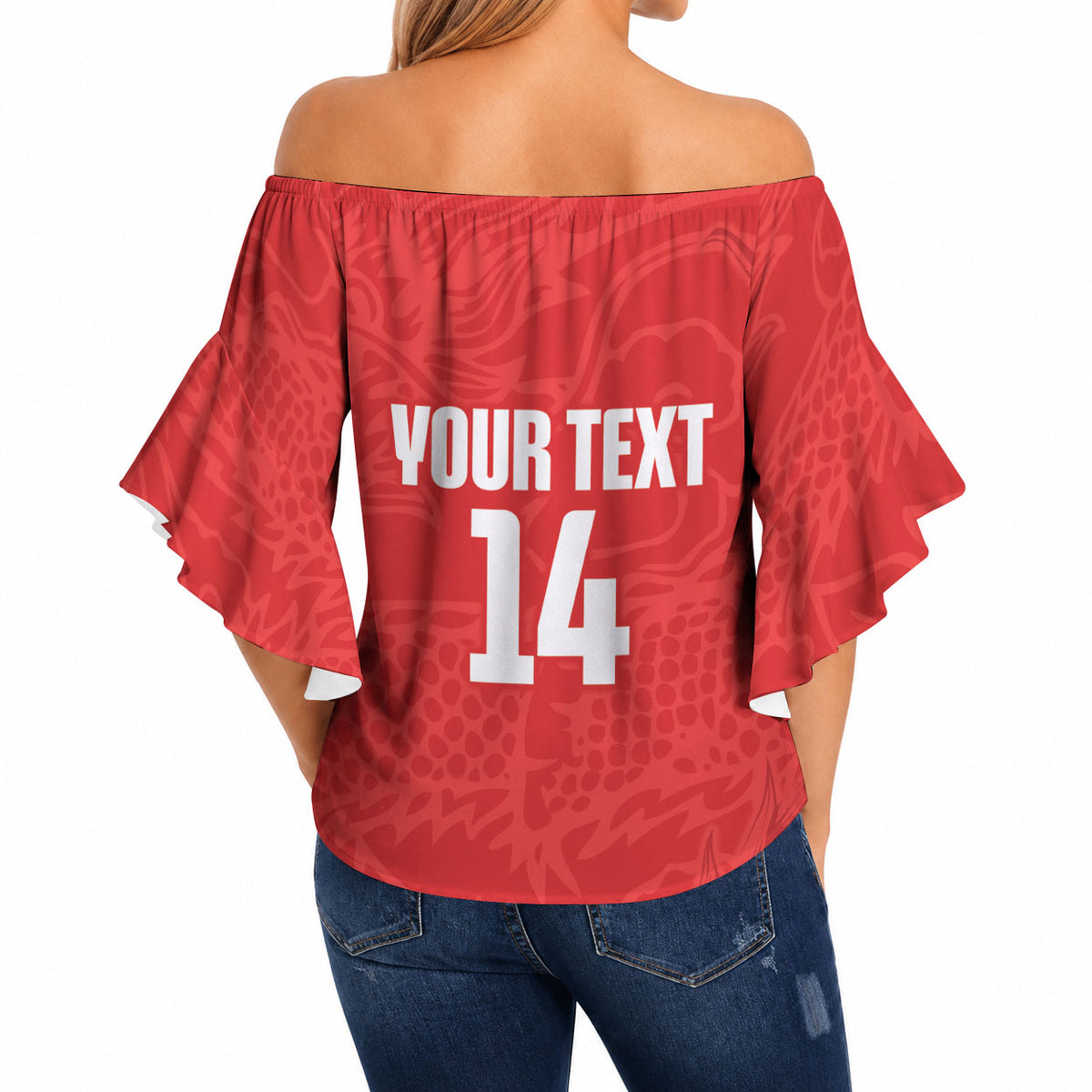 Custom Hong Kong Rugby 2026 Off Shoulder Wrap Waist Top Go Dragon Red Version