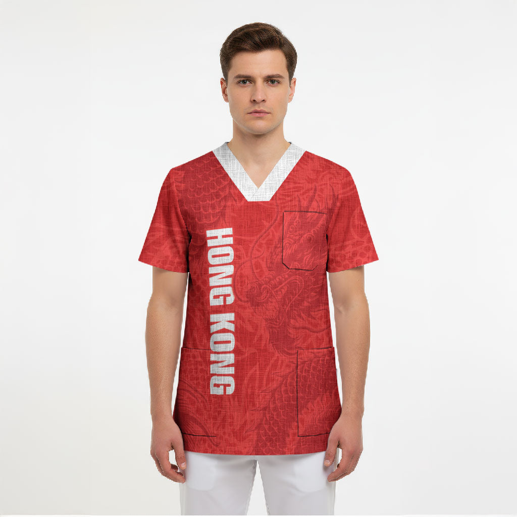 Custom Hong Kong Rugby 2026 Scrub Top Go Dragon Red Version