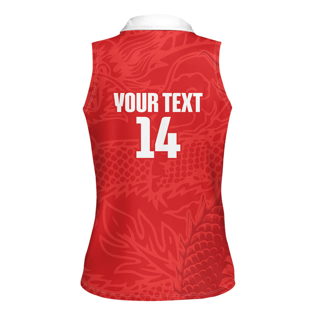 Custom Hong Kong Rugby 2026 Women Sleeveless Polo Shirt Go Dragon Red Version