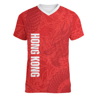 Custom Hong Kong Rugby 2026 Women V-Neck T-Shirt Go Dragon Red Version