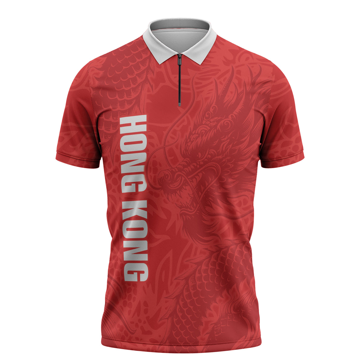 Custom Hong Kong Rugby 2026 Zipper Polo Shirt Go Dragon Red Version