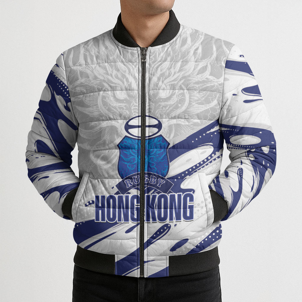 Custom Hong Kong Rugby 2026 Bomber Puffer Jacket Go Dragon White Version