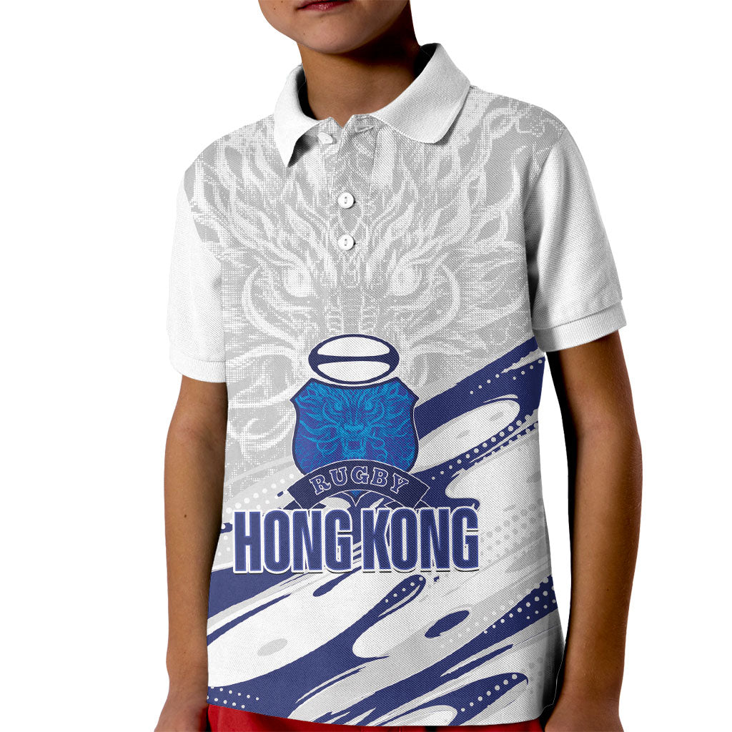 Custom Hong Kong Rugby 2026 Kid Polo Shirt Go Dragon White Version