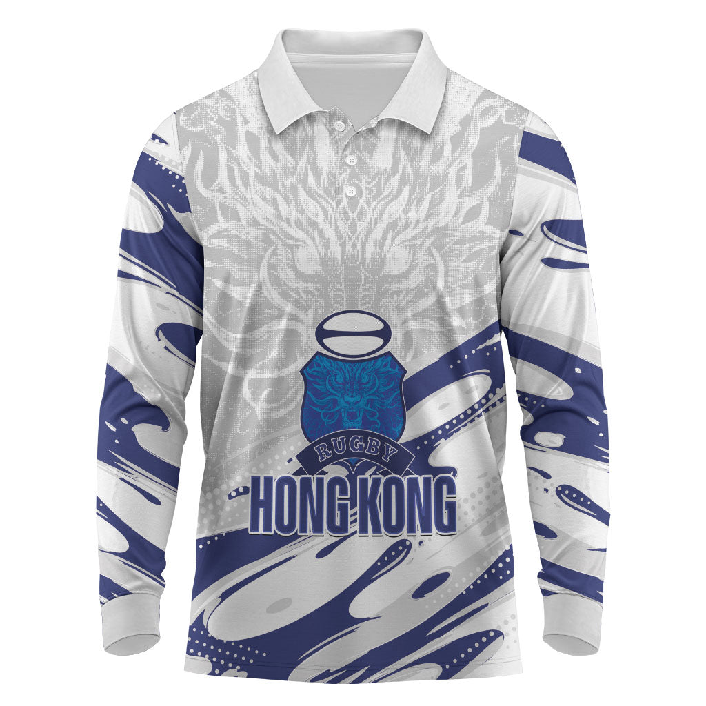 Custom Hong Kong Rugby 2026 Long Sleeve Polo Shirt Go Dragon White Version