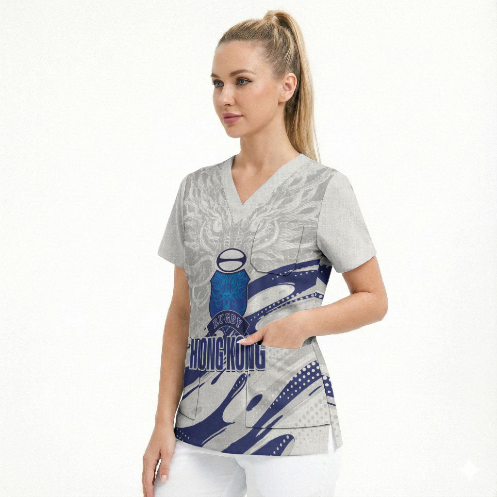 Custom Hong Kong Rugby 2026 Scrub Top Go Dragon White Version