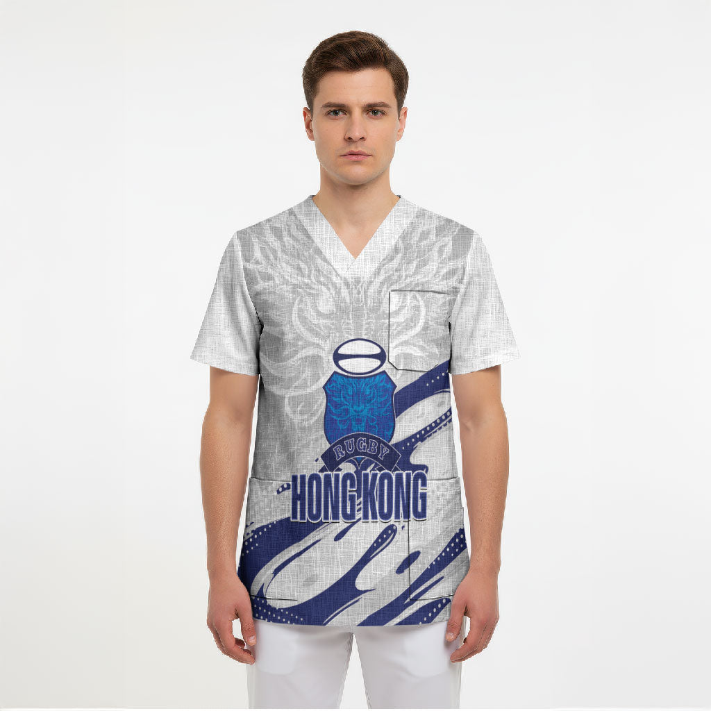 Custom Hong Kong Rugby 2026 Scrub Top Go Dragon White Version