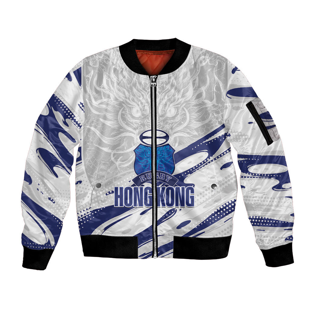 Custom Hong Kong Rugby 2026 Sleeve Zip Bomber Jacket Go Dragon White Version