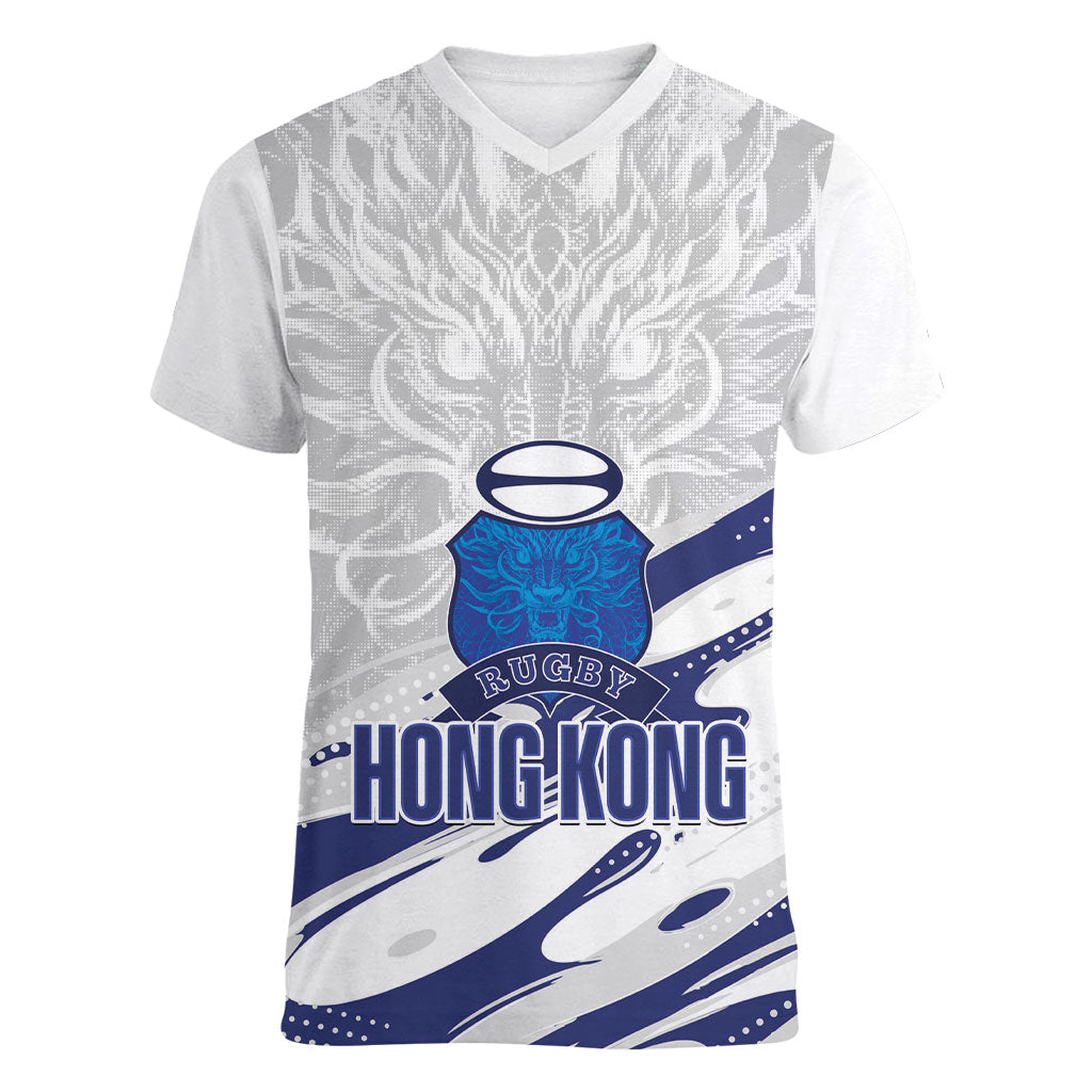 Custom Hong Kong Rugby 2026 Women V-Neck T-Shirt Go Dragon White Version