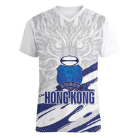 Custom Hong Kong Rugby 2026 Women V-Neck T-Shirt Go Dragon White Version