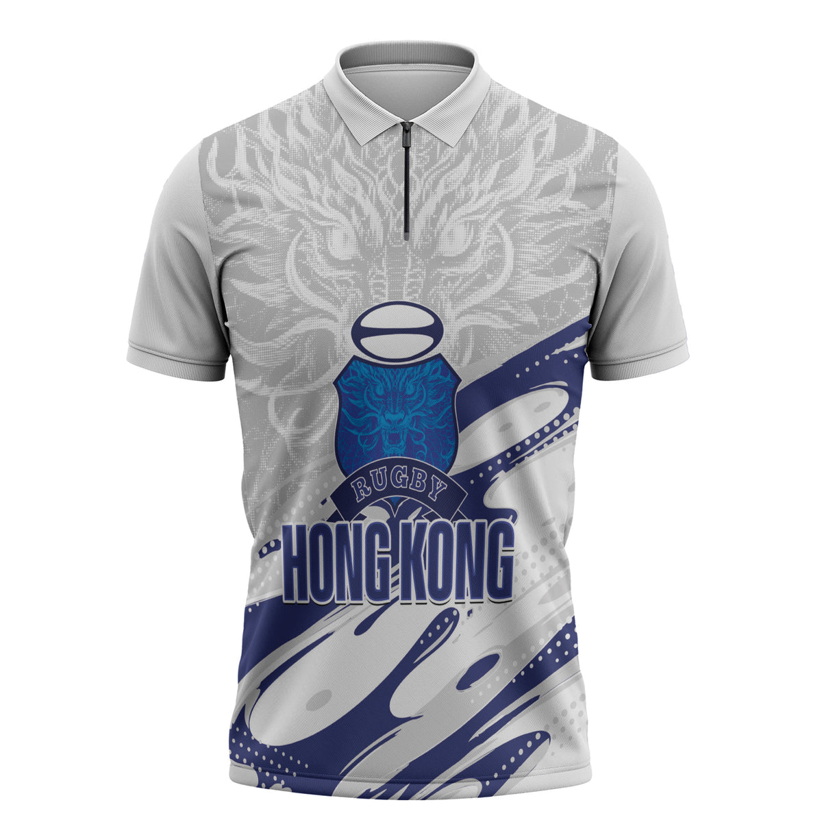 Custom Hong Kong Rugby 2026 Zipper Polo Shirt Go Dragon White Version